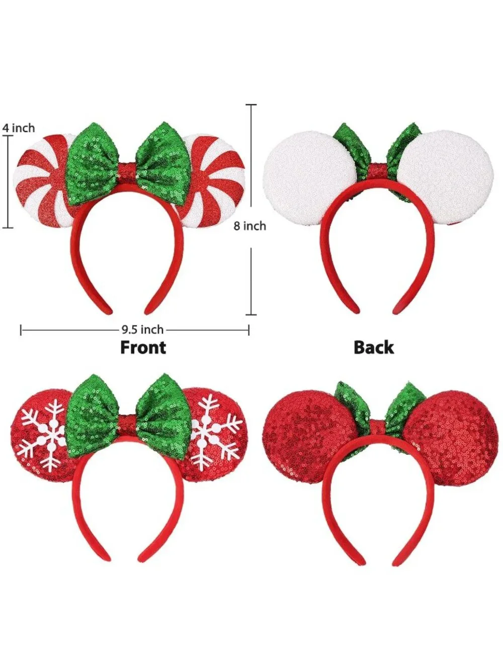 Women White Red Sparkly Sequin Mickey Mouse Costume Headband For Cosplay 2PCS
